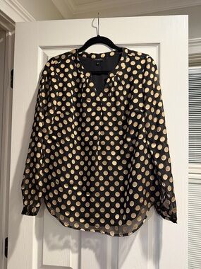 Talbots Black Blouse with Gold Polka Dots